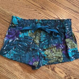 Forever 21 High Waist Teal and Purple Patterned Shorts